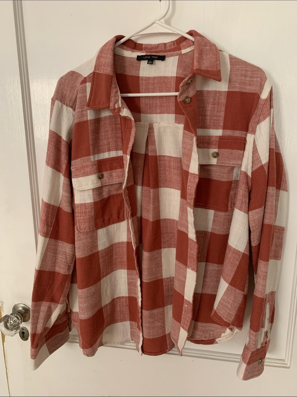 Love Tree Rust and Cream Plaid Button-Down Shirt